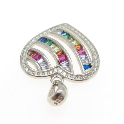 925 Sterling Silver Tapered Baguette & Round-Cut Multi-Color C Z Heart Pendant