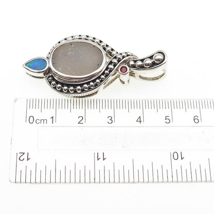 WHITNEY KELLY 925 Sterling Silver Vintage Real Opal Druzy & Red Garnet Pendant