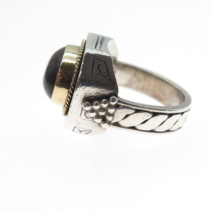 18K Gold 925 Sterling Silver Vintage Real Amber Modernist Woven Ring Size 6