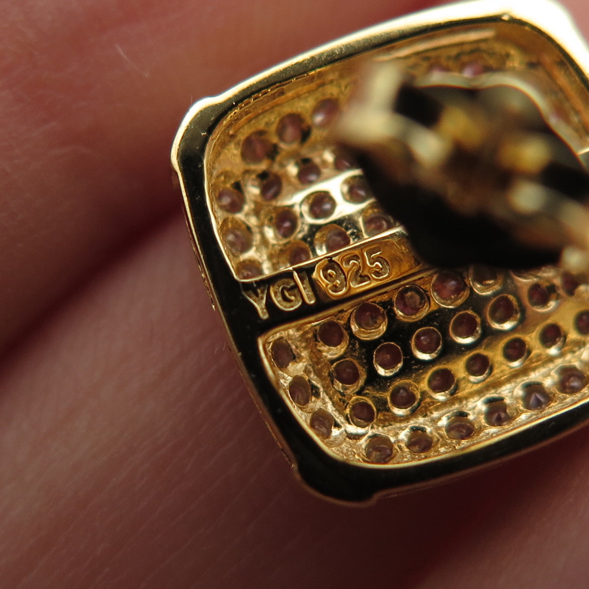 925 Sterling Silver Gold Plated Round-Cut C Z Stud Earrings