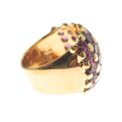 925 Sterling Silver Gold Plated IBB Real Amethyst Gem Cluster Wide Ring Size 6