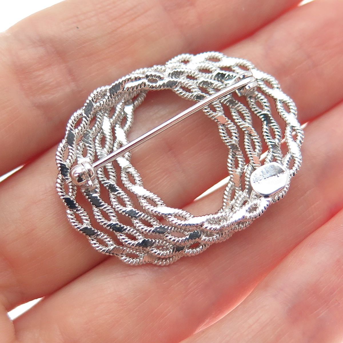 A & Z HAYWARD 925 Sterling Silver Vintage Interlocked Eternity Circle Pin Brooch