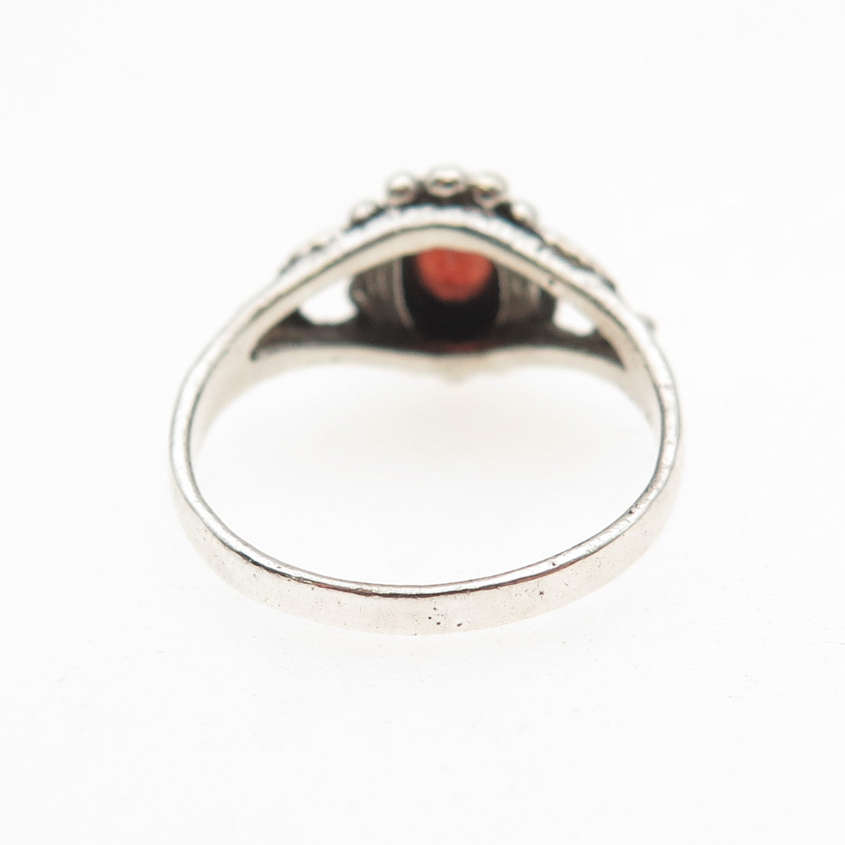 925 Sterling Silver Vintage Real Oval-Cut Red Garnet Oxidized Ring Size 6