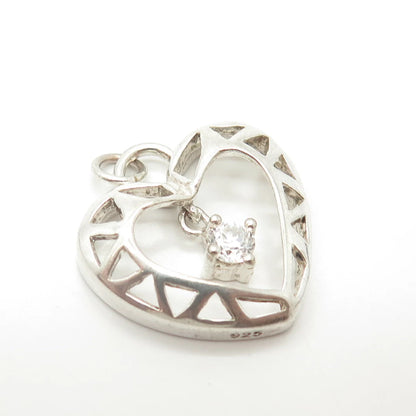 925 Sterling Silver Vintage Round-Cut Shaped C Z Open Heart Pendant
