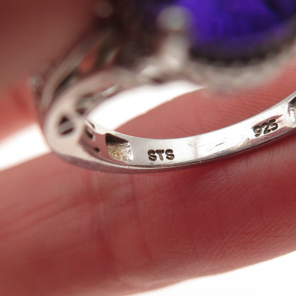 Chuck Clemency 925 Sterling Silver Real Amethyst & White Topaz Ring Size 7
