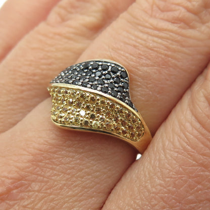 DSMK 925 Sterling Silver Gold Plated Citrine & Black Spinel Gem Ring Size 7.25