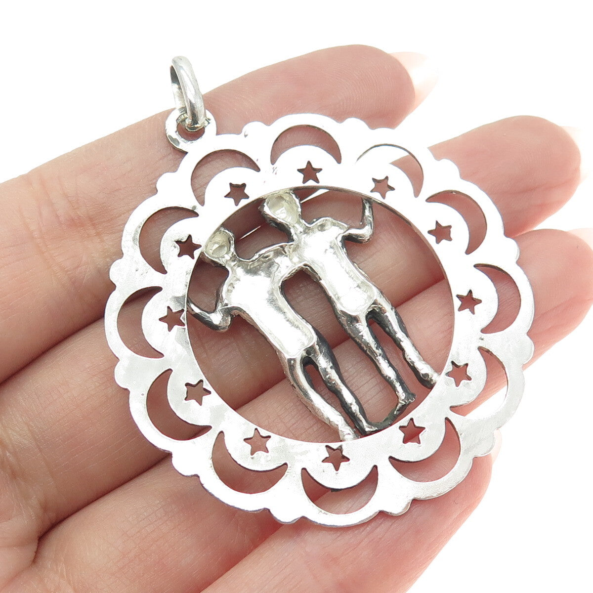 925 Sterling Silver Vintage Gemini Zodiac Sign Pendant