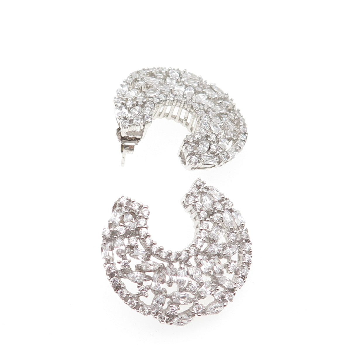 925 Sterling Silver Marquise Round & Radiant-Cut C Z Crescent Earrings