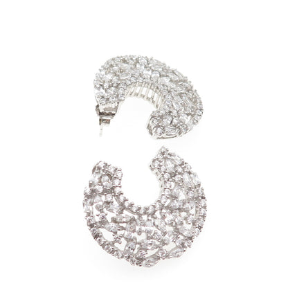 925 Sterling Silver Marquise Round & Radiant-Cut C Z Crescent Earrings