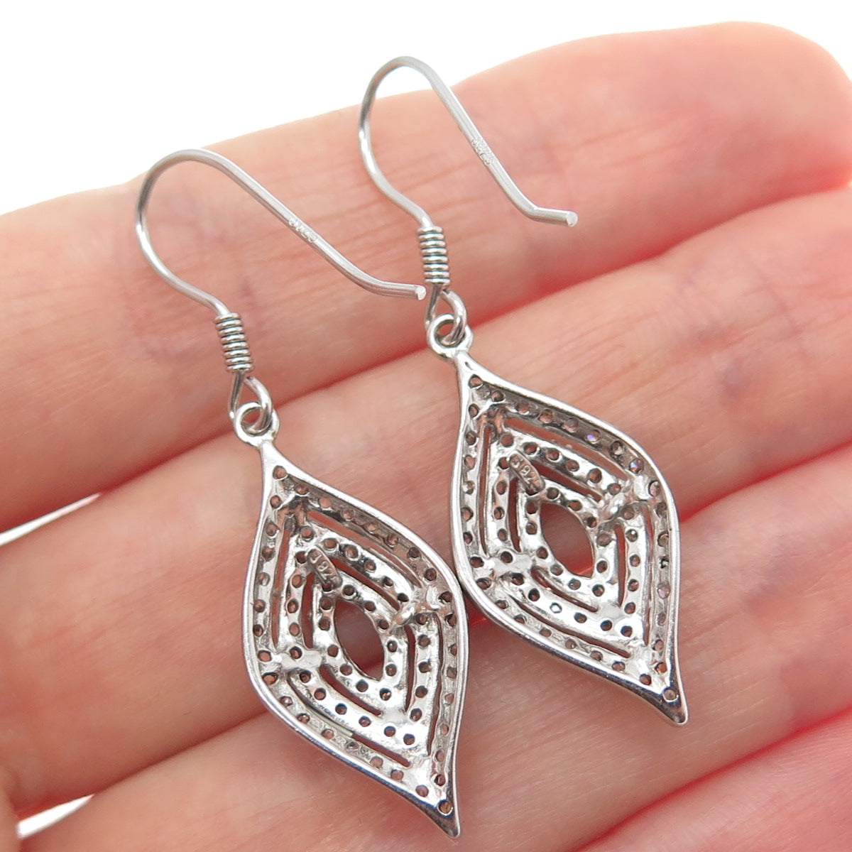 925 Sterling Silver Round-Cut C Z Dangle Earrings