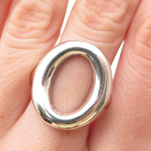 925 Sterling Silver Vintage Letter O Modernist Adjustable Ring Size 7.25