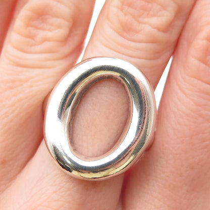 925 Sterling Silver Vintage Letter O Modernist Adjustable Ring Size 7.25