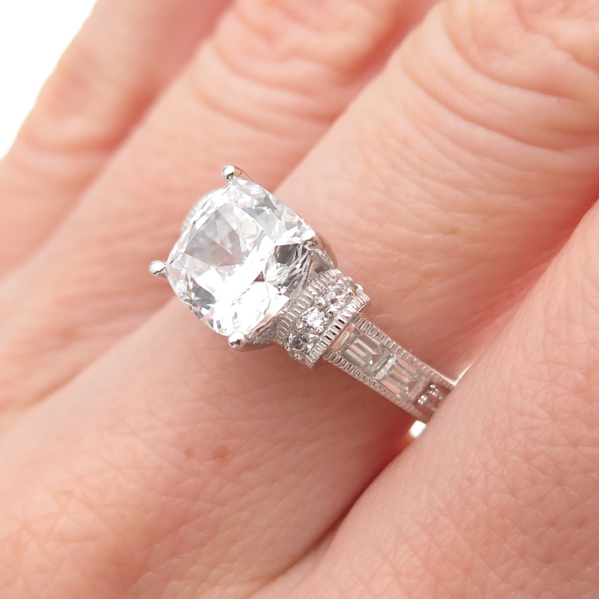 925 Sterling Silver Multi-Cut C Z Engagement Ring Size 6