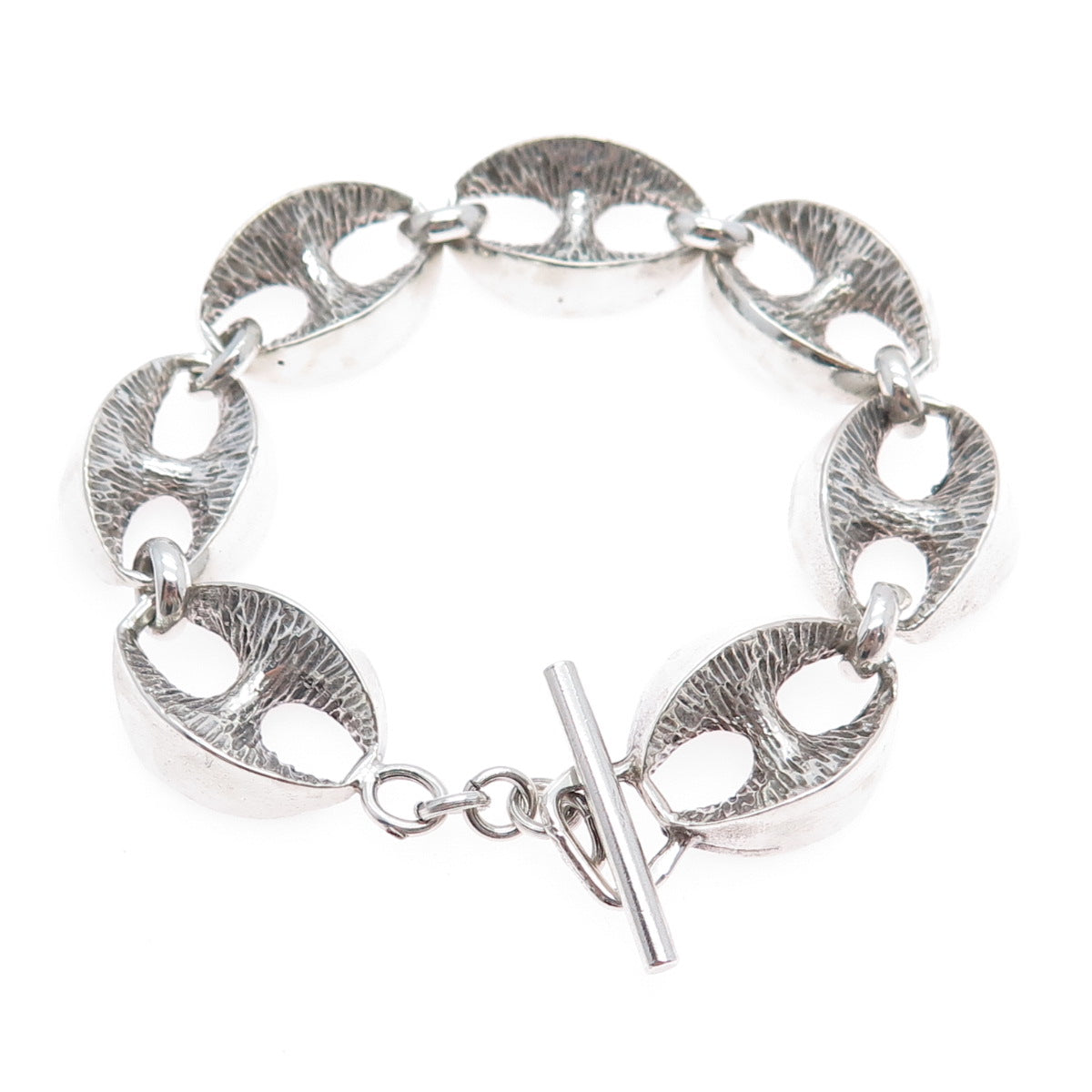 800 Silver Vintage Italy Anchor Mariner Link Oxidized Bracelet 6.75"