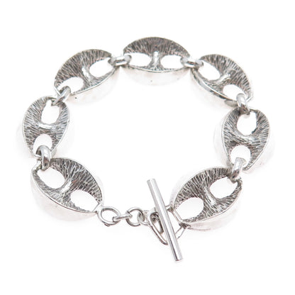 800 Silver Vintage Italy Anchor Mariner Link Oxidized Bracelet 6.75"