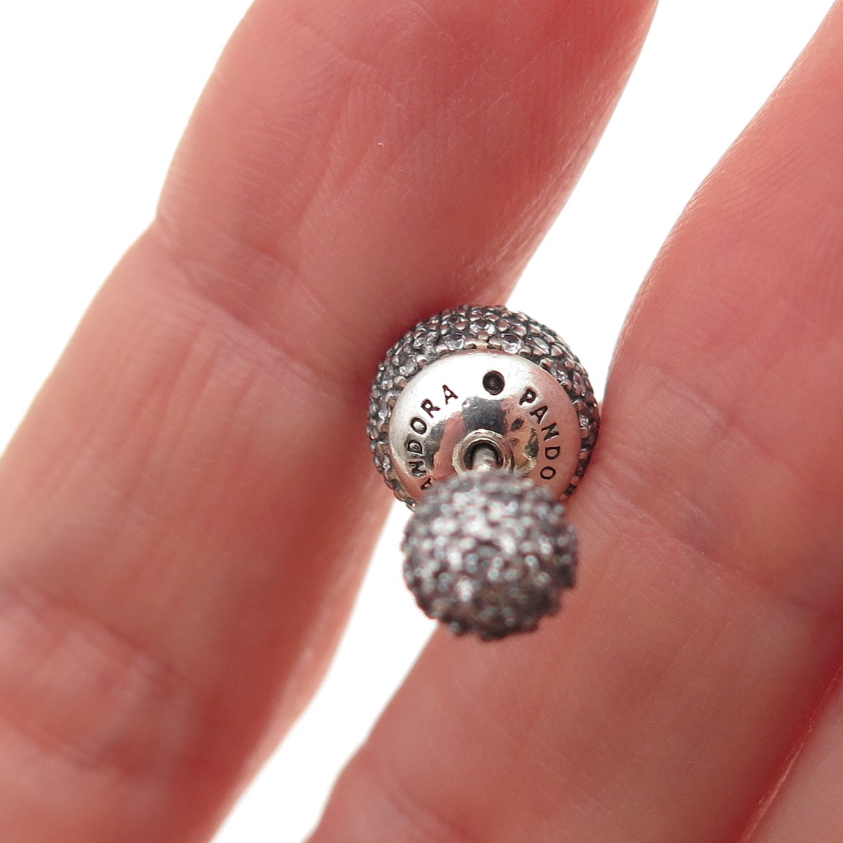 Pandora 925 Sterling Silver Real Ruby & C Z Ball Stud Earrings