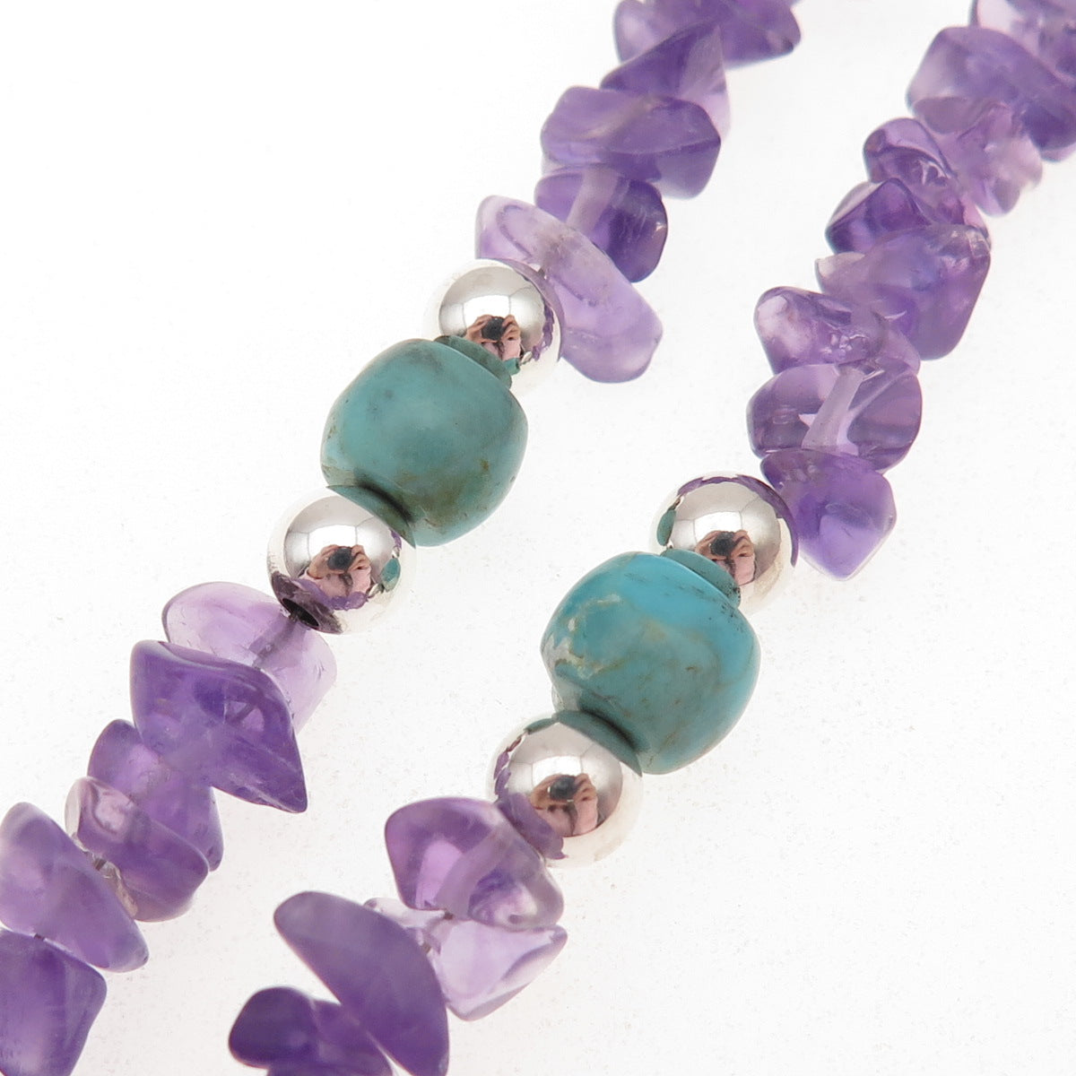 Jay King Desert Rose 925 Sterling Vintage Real Amethyst & Turquoise Necklace 22"