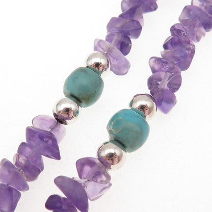 Jay King Desert Rose 925 Sterling Vintage Real Amethyst & Turquoise Necklace 22"