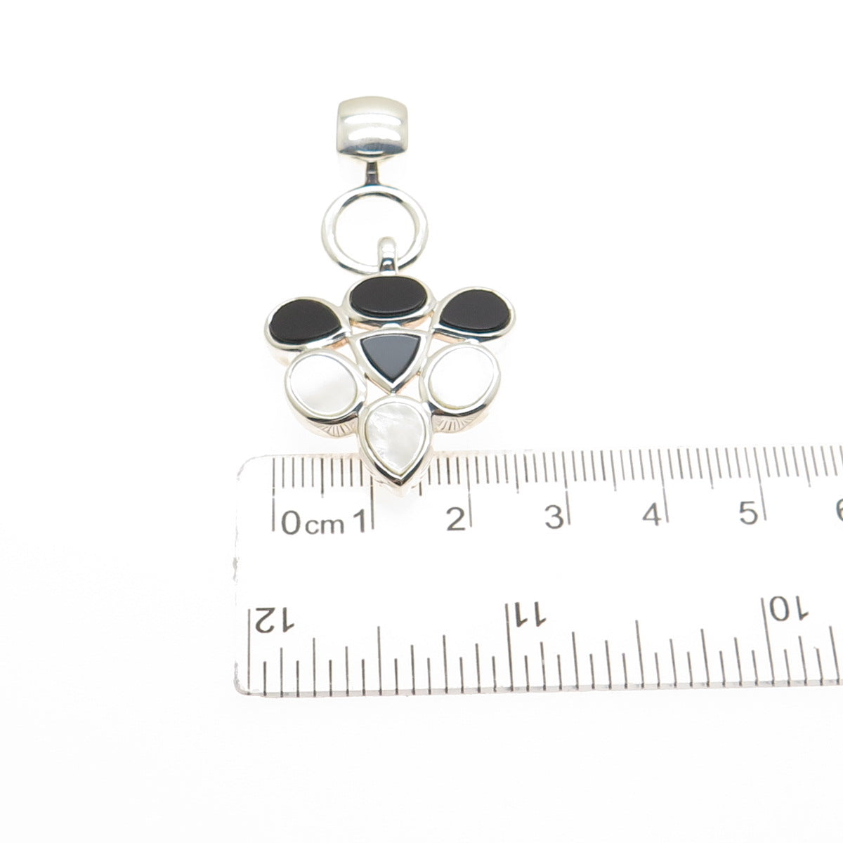 ELLE 925 Sterling Silver Vintage Real Ruby Black Onyx & MOP Slide Charm Pendant