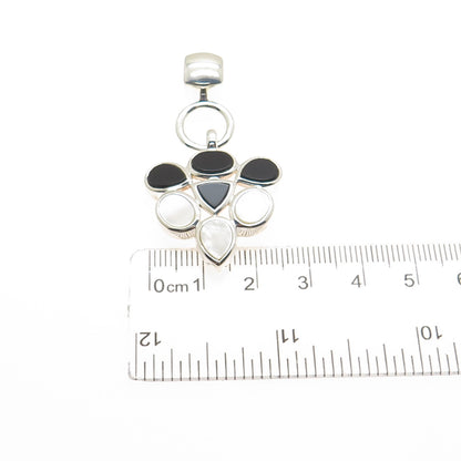 ELLE 925 Sterling Silver Vintage Real Ruby Black Onyx & MOP Slide Charm Pendant