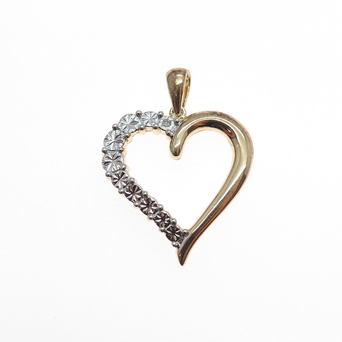JH YOUNG 925 Sterling Silver 2-Tone Real Diamond Accent Heart Charm Pendant