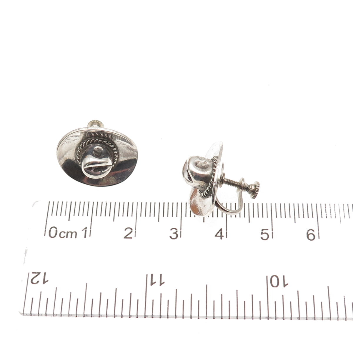 Old Pawn 925 Sterling Silver Vintage Southwestern Cowboy Hat Screw Back Earrings