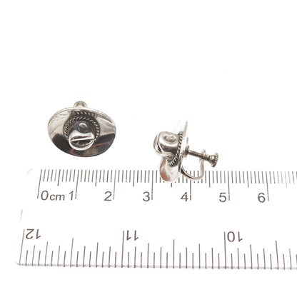 Old Pawn 925 Sterling Silver Vintage Southwestern Cowboy Hat Screw Back Earrings