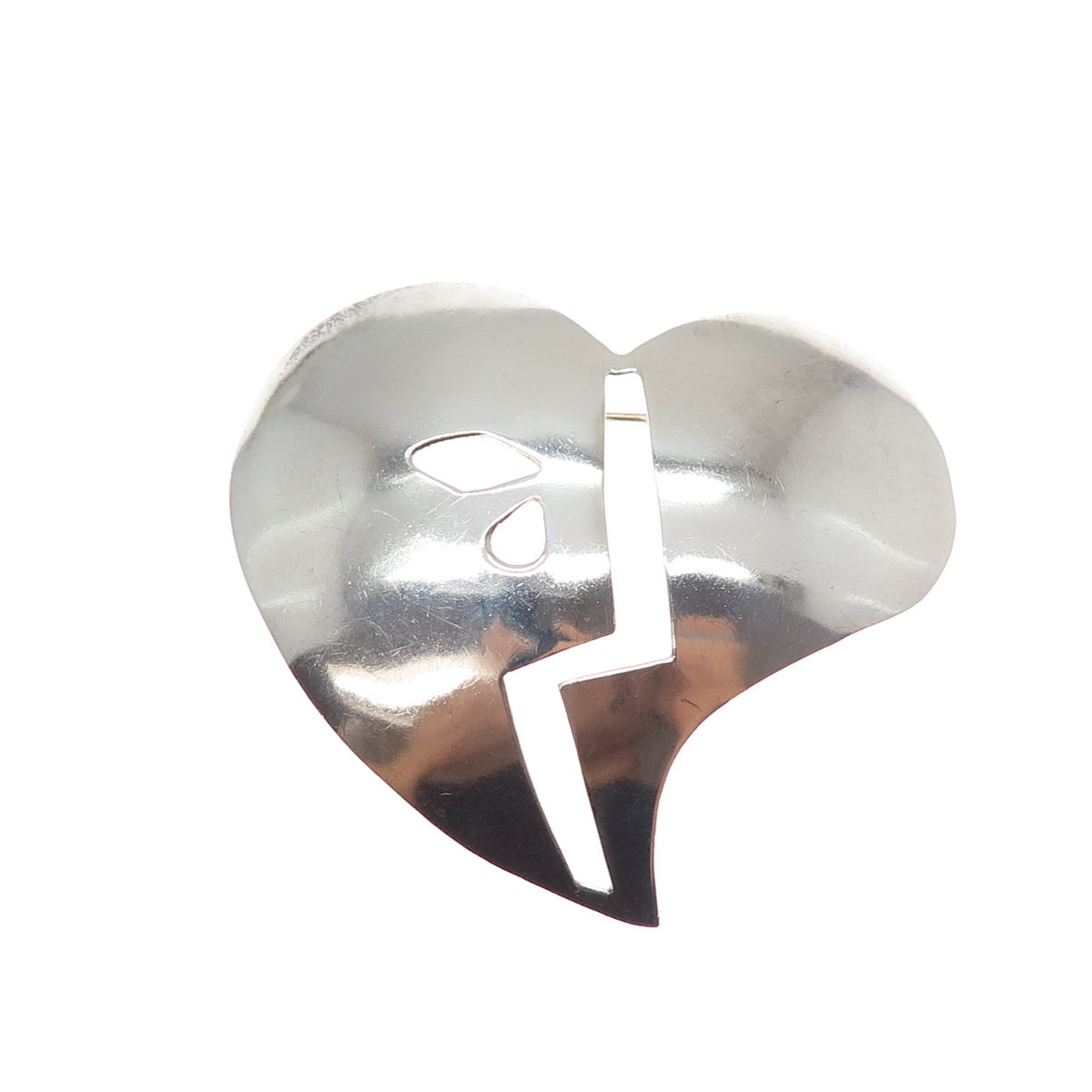 925 Sterling Silver Vintage Mexico Modernist Heart Pin Brooch
