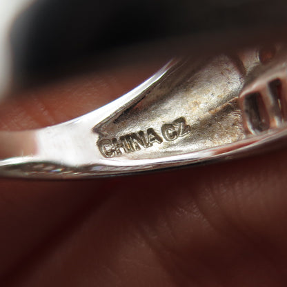 ROSS SIMONS Sterling Silver Emerald & Round-Cut C Z Crisscross Ring Size 7.25