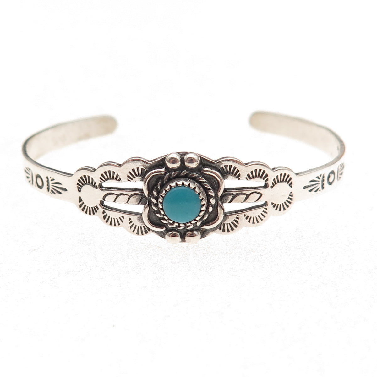 Bell Trading Post Old Pawn Sterling Vintage Turquoise Adjustable Bracelet 4.5"
