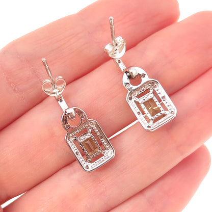 Charles Winston 925 Sterling Silver Real Diamond & Peridot Dangle Earrings