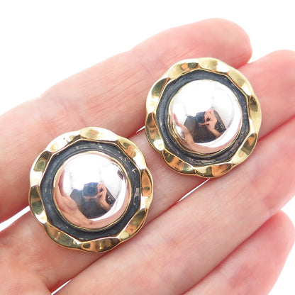 LATON Sterling Silver 2-Tone Vintage Mexico Modernist Flower Oxidized Earrings