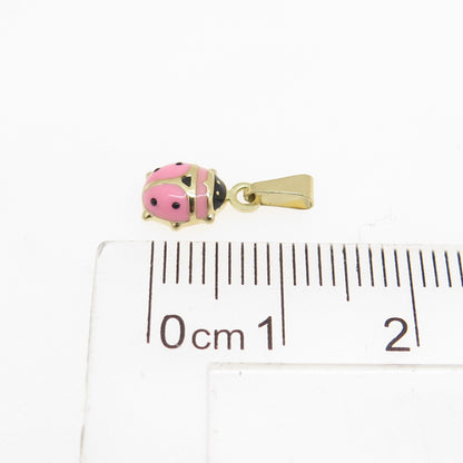 14K Yellow Gold Enamel Pink Ladybug Minimalist Charm Pendant