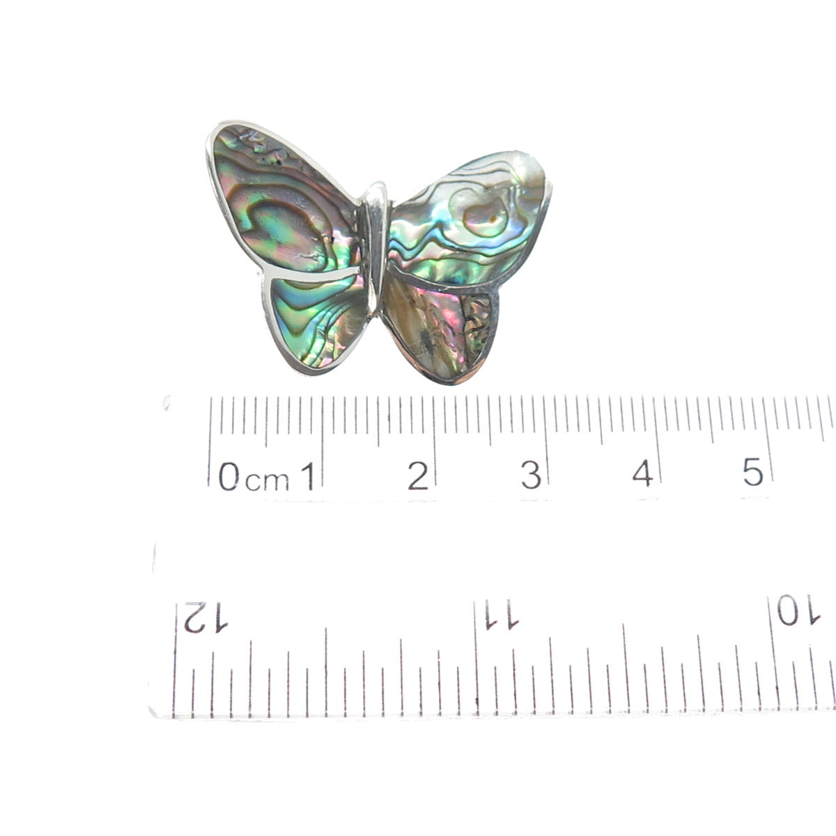 925 Sterling Silver Vintage Real Abalone Shell Butterfly Slide Pendant