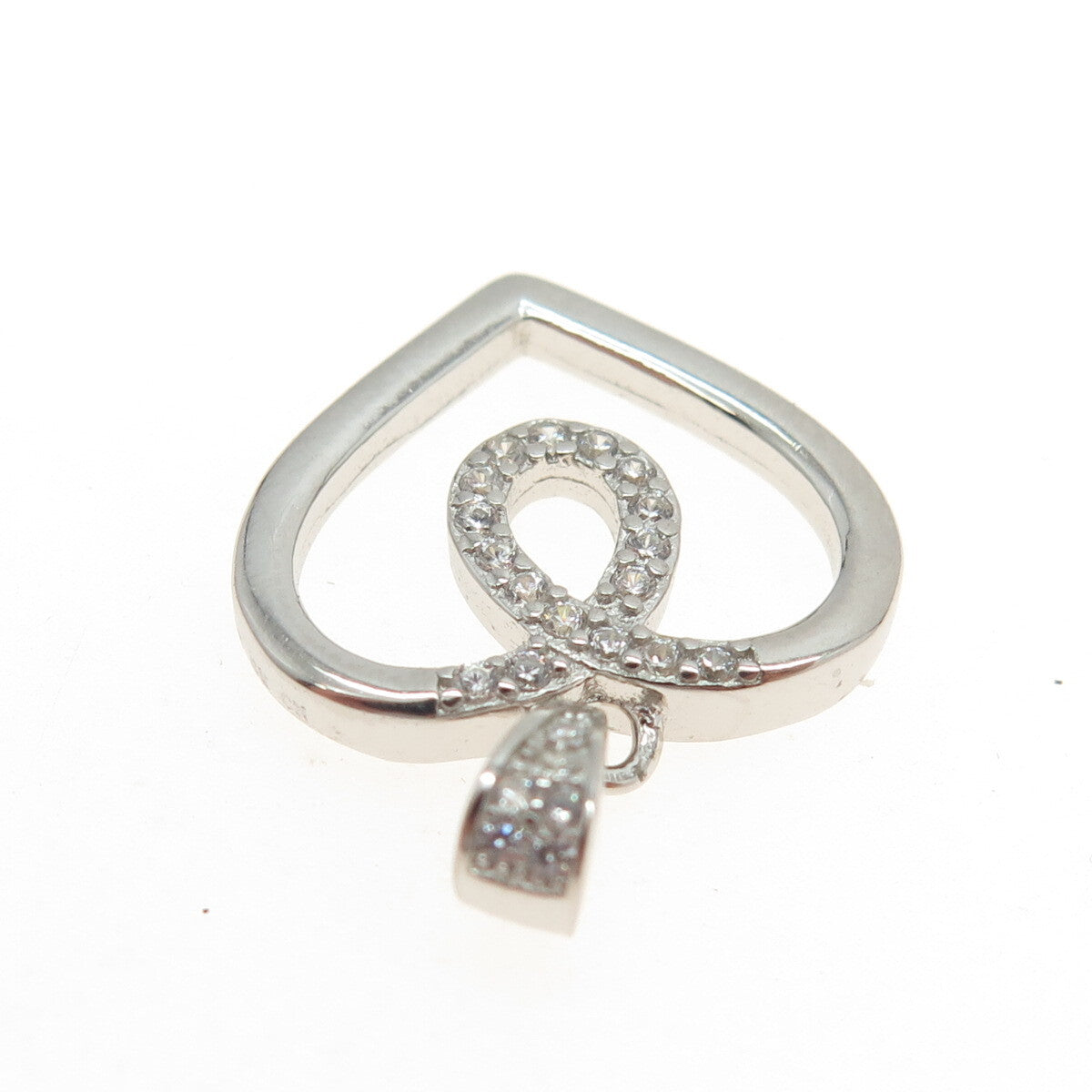 925 Sterling Silver Round-Cut Shaped C Z Open Heart Pendant
