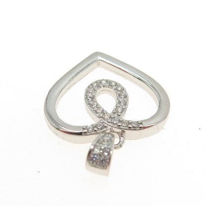 925 Sterling Silver Round-Cut Shaped C Z Open Heart Pendant
