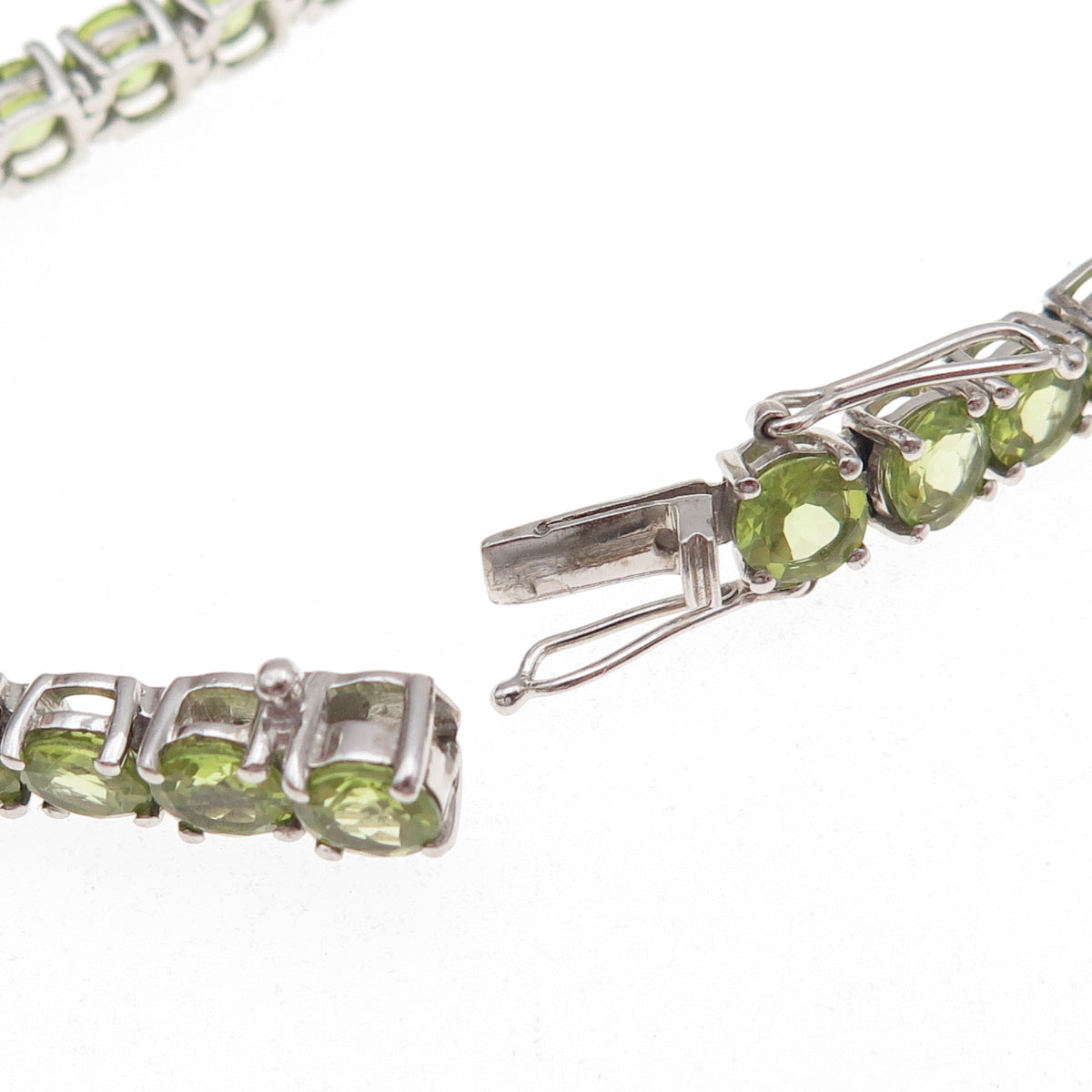 925 Sterling Silver Vintage Real Round-Cut Peridot Bracelet 6.75"