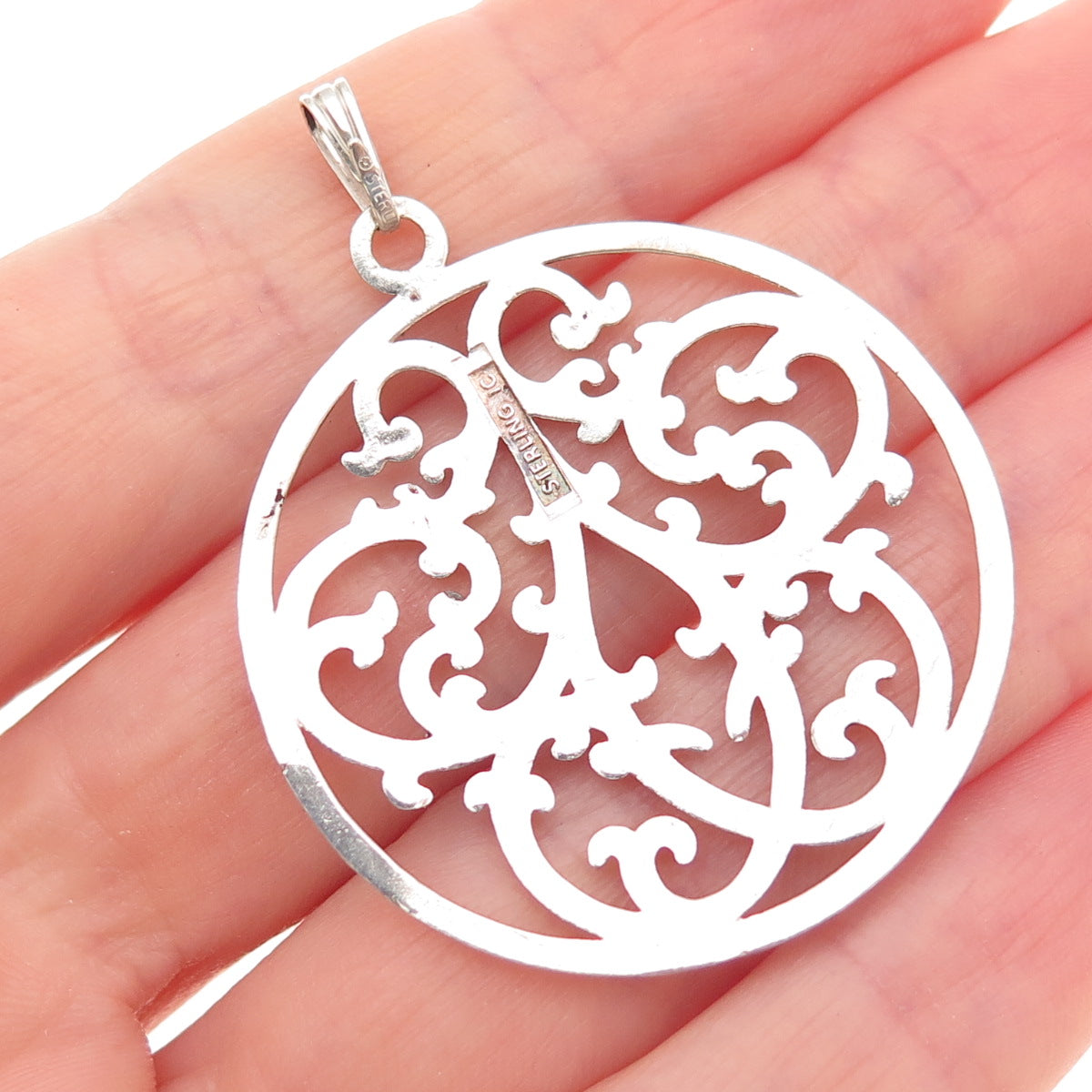 IC James Craig 925 Sterling Silver Vintage Ornate Floral Charm Pendant
