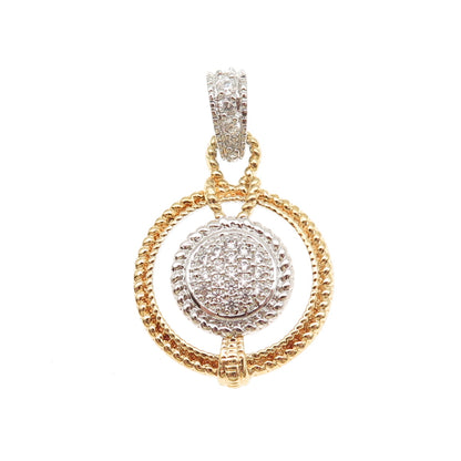 925 Sterling Silver 2-Tone Round-Cut C Z Charm Pendant