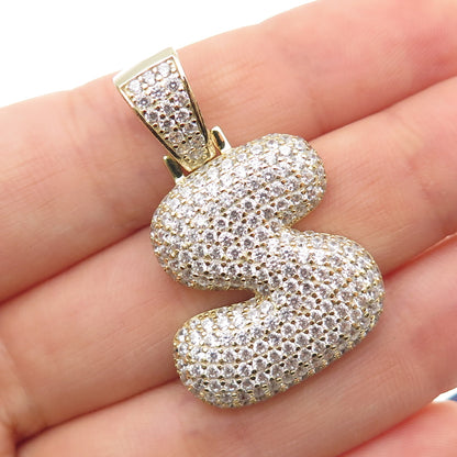 925 Sterling Silver Gold Plated Round-Cut C Z Letter S Initial Pendant