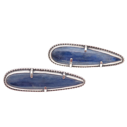 925 Sterling Silver Vintage Real Kyanite Modernist Oxidized Earrings
