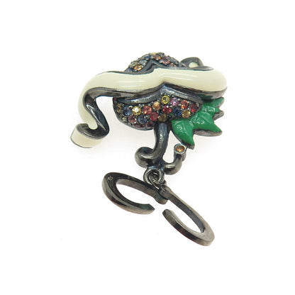 925 Sterling Silver Black Rhodium Enamel Real Multi-Color Sapphire Heart Pendant