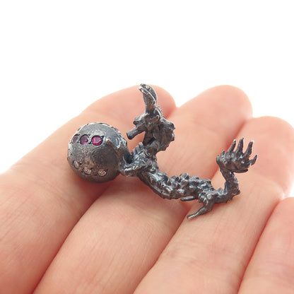 925 Sterling Black Rhodium Diamond Sapphire Chrome Diopside Dragon Miniature