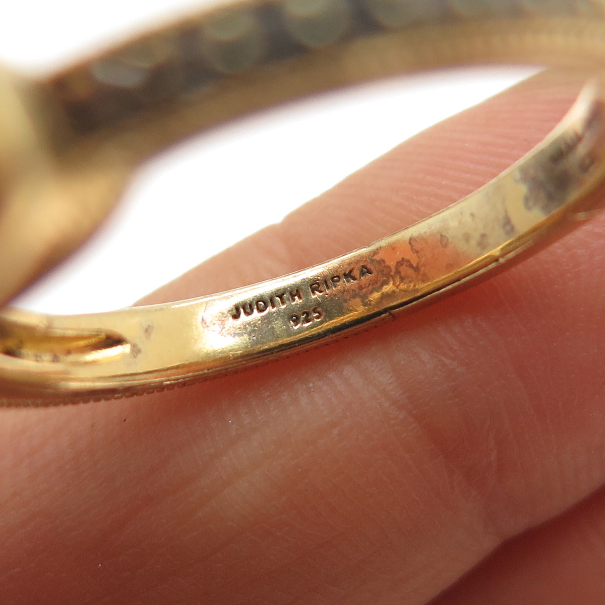 JUDITH RIPKA Sterling Silver Gold Plated Triangle & Round-Cut C Z Ring Size 10