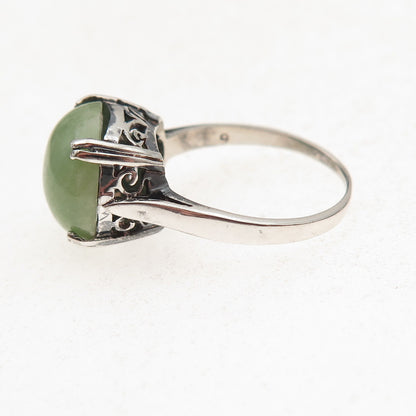 925 Sterling Silver Vintage Real Jade Oxidized Ring Size 5.75