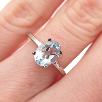 DAZZLERS 925 Sterling Silver Real Oval-Cut Blue Topaz Ring Size 6