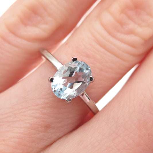 DAZZLERS 925 Sterling Silver Real Oval-Cut Blue Topaz Ring Size 6