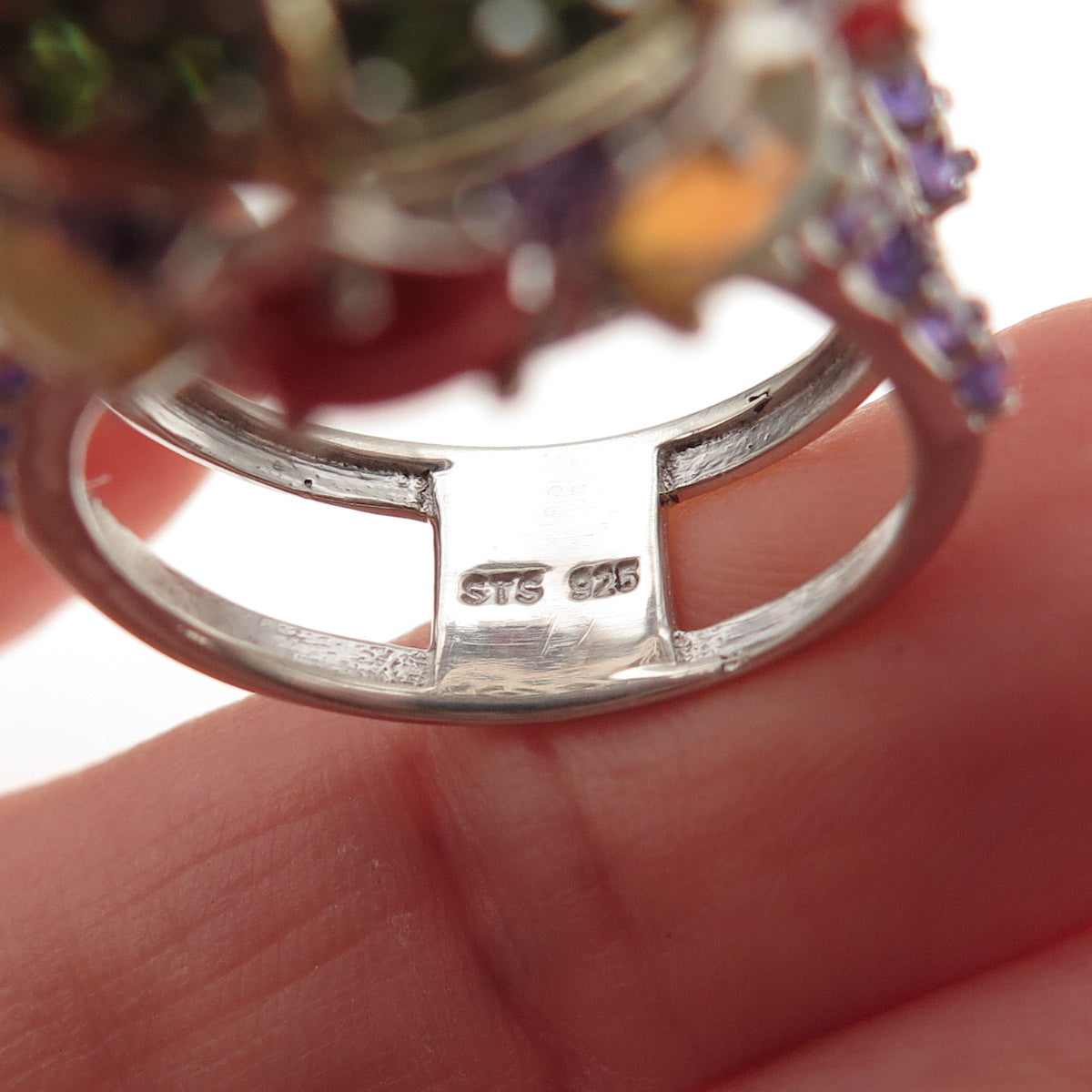 Chuck Clemency 925 Sterling Turquoise Coral Opal Amethyst Peridot Ring Size 8.5