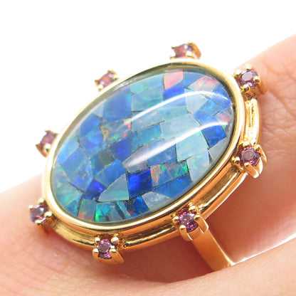 DASAN INC 925 Sterling Silver Gold Plated Real Opal Inlay & Amethyst Ring Size 5