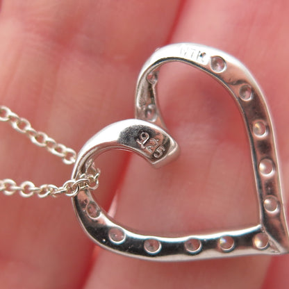 925 Sterling Silver Round-Cut C Z Heart Cable Chain Necklace 18"